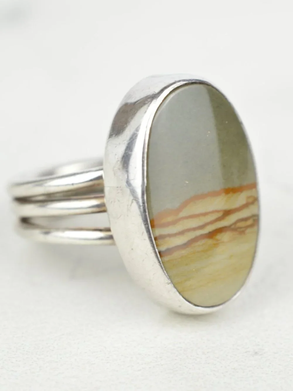 925 Sterling Silver Owyhee Picture Jasper Ring Size 5.75 Triple Wire Band 7.3g